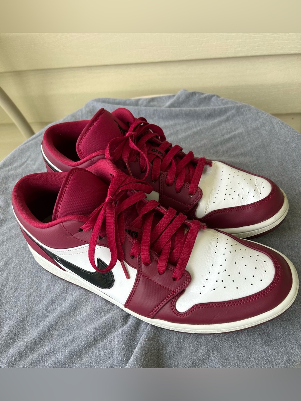 Jordan 1 Noble Red and White Low-Top Sneakers - Picture 4 of 9